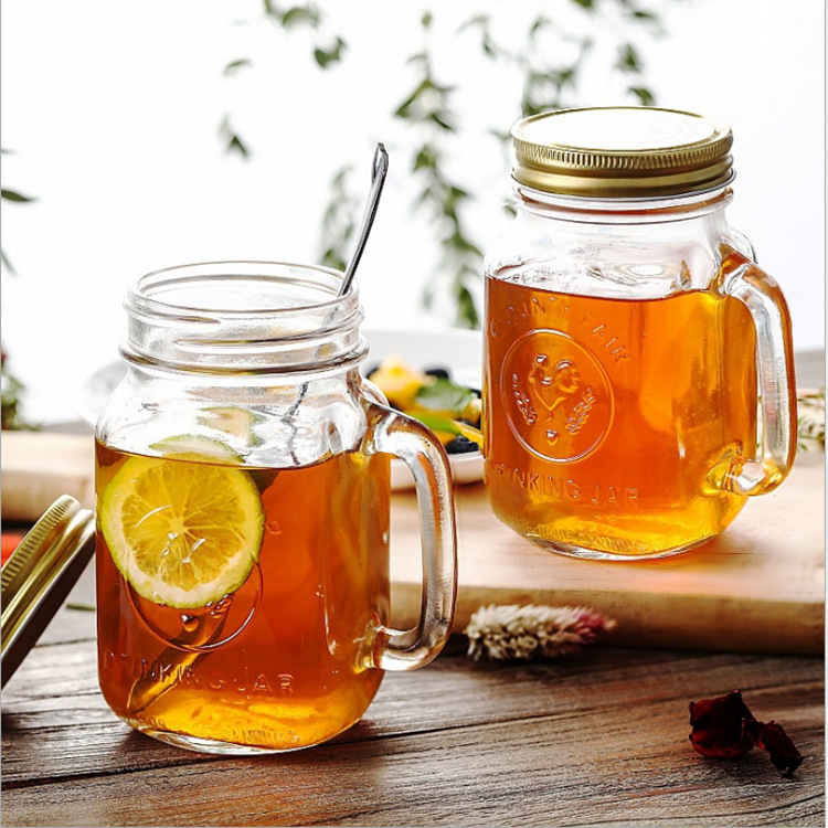 Glass Rooster Cup Handle Cup With Lid Mason Cup