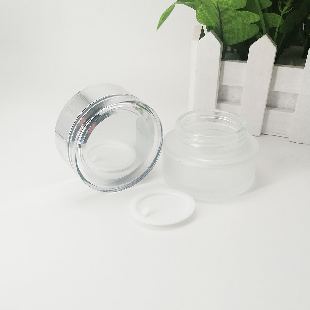 Glass Scrub Cream Empty Jar 30G Skin Care Packaging Jar Cosmetic Filling Container Silver Acrylic Plastic lid