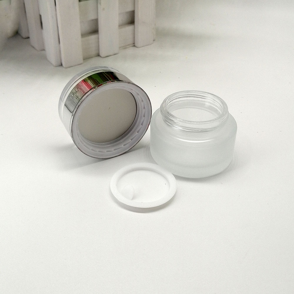 Glass Scrub Cream Empty Jar 30G Skin Care Packaging Jar Cosmetic Filling Container Silver Acrylic Plastic lid