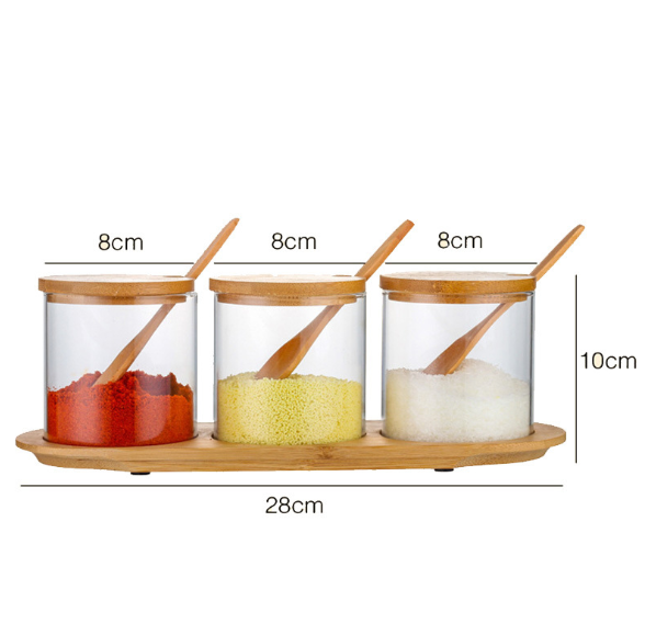 Glass Seasoning Spice Salt Oil Jar Container Bottle Set with PP Lid and Serving Spoon for Home Kitchen