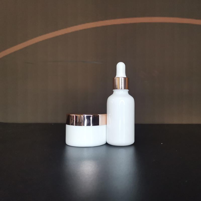 Glass Skincare Packaging Cosmetic Scrub Container Rose Gold caps Sample Pure White Face Cream Jars with Lids 20g