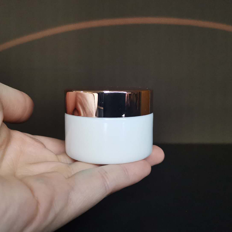 Glass Skincare Packaging Cosmetic Scrub Container Rose Gold caps Sample Pure White Face Cream Jars with Lids 20g