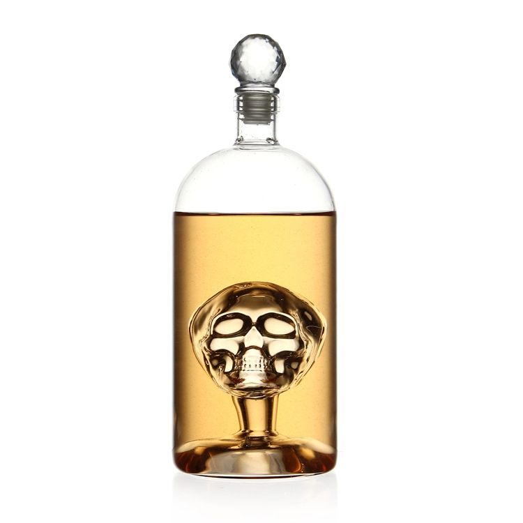 Glass Skull Bottle Enlarges with Whiskey, Tequila, Bourbon Scotch or Rum