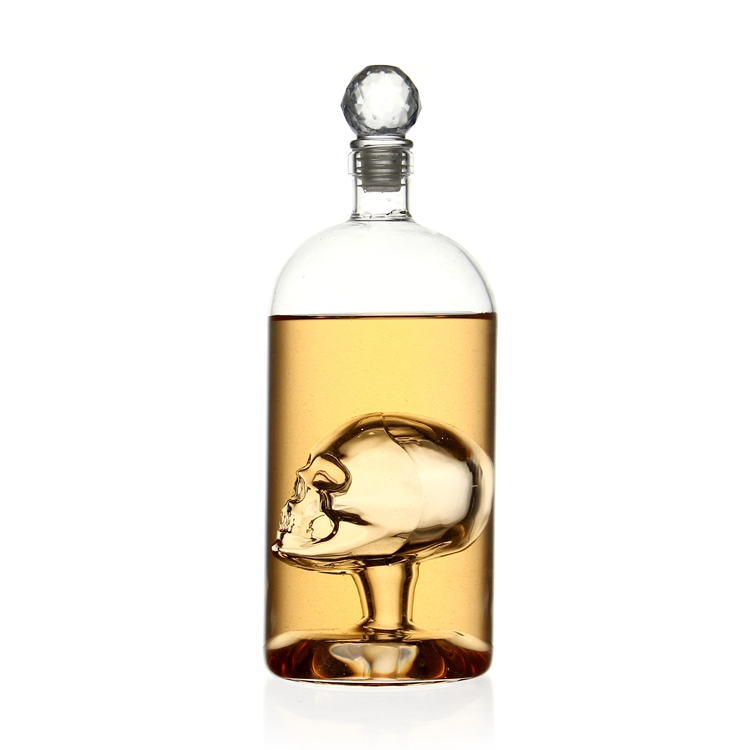 Glass Skull Bottle Enlarges with Whiskey, Tequila, Bourbon Scotch or Rum
