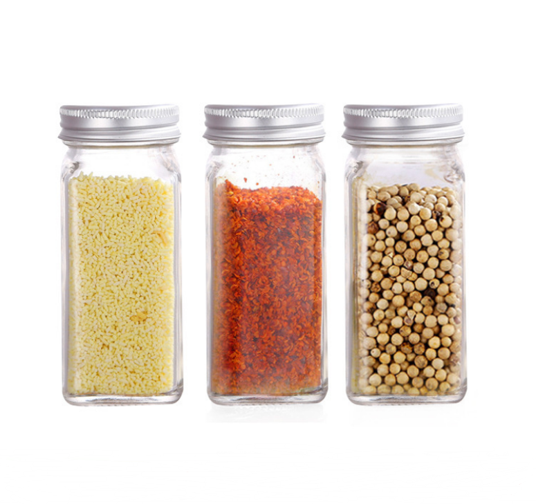 Glass Spice Jars Bottles 4oz 120ml Empty Square Spice Jar