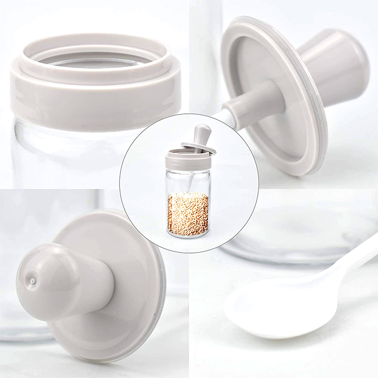 Glass Spice Jars Bottles Round Spice Containers with Plastic Caps and Pour Sift Shaker