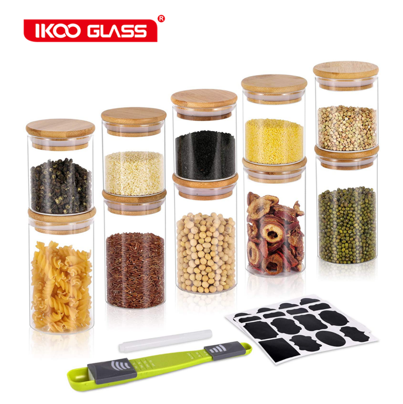 Glass Spice Jars, Set of Airtight Glass Containers with Lids, Kitchen Storage Jars for Tea and Spices, Reusable