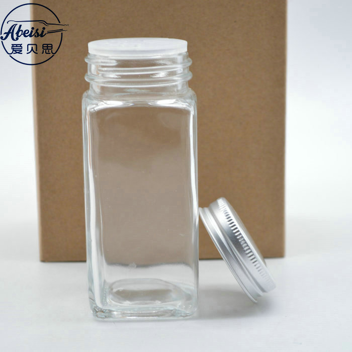 Glass Spice Jars - Square Glass Containers With Airtight Cap