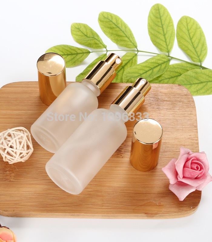 Glass Spray Bottle Gold Lid Lotion Pump Bottle Empty Cosmetic Packaging Containers Frost Glass Vial 5ML-100ML 15Pcs/Lot