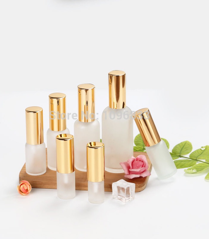 Glass Spray Bottle Gold Lid Lotion Pump Bottle Empty Cosmetic Packaging Containers Frost Glass Vial 5ML-100ML 15Pcs/Lot