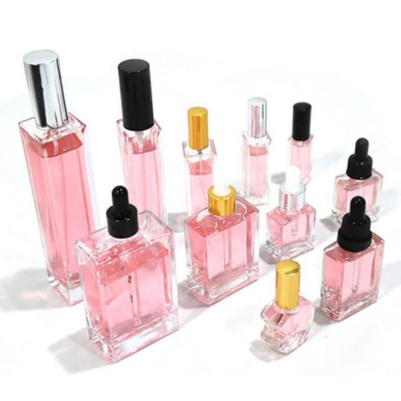 Glass Square Clear Perfume Dropper Victoria Secret Empty Bottles Flat Rhinestone Black Cap Cute Miniature Bottles