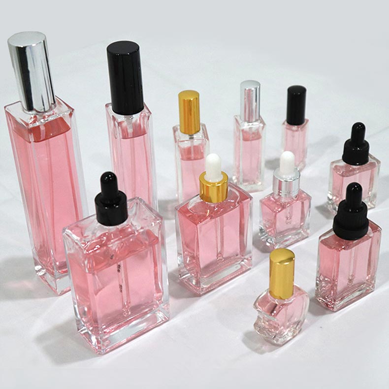 Glass Square Clear Perfume Dropper Victoria Secret Empty Bottles Flat Rhinestone Black Cap Cute Miniature Bottles
