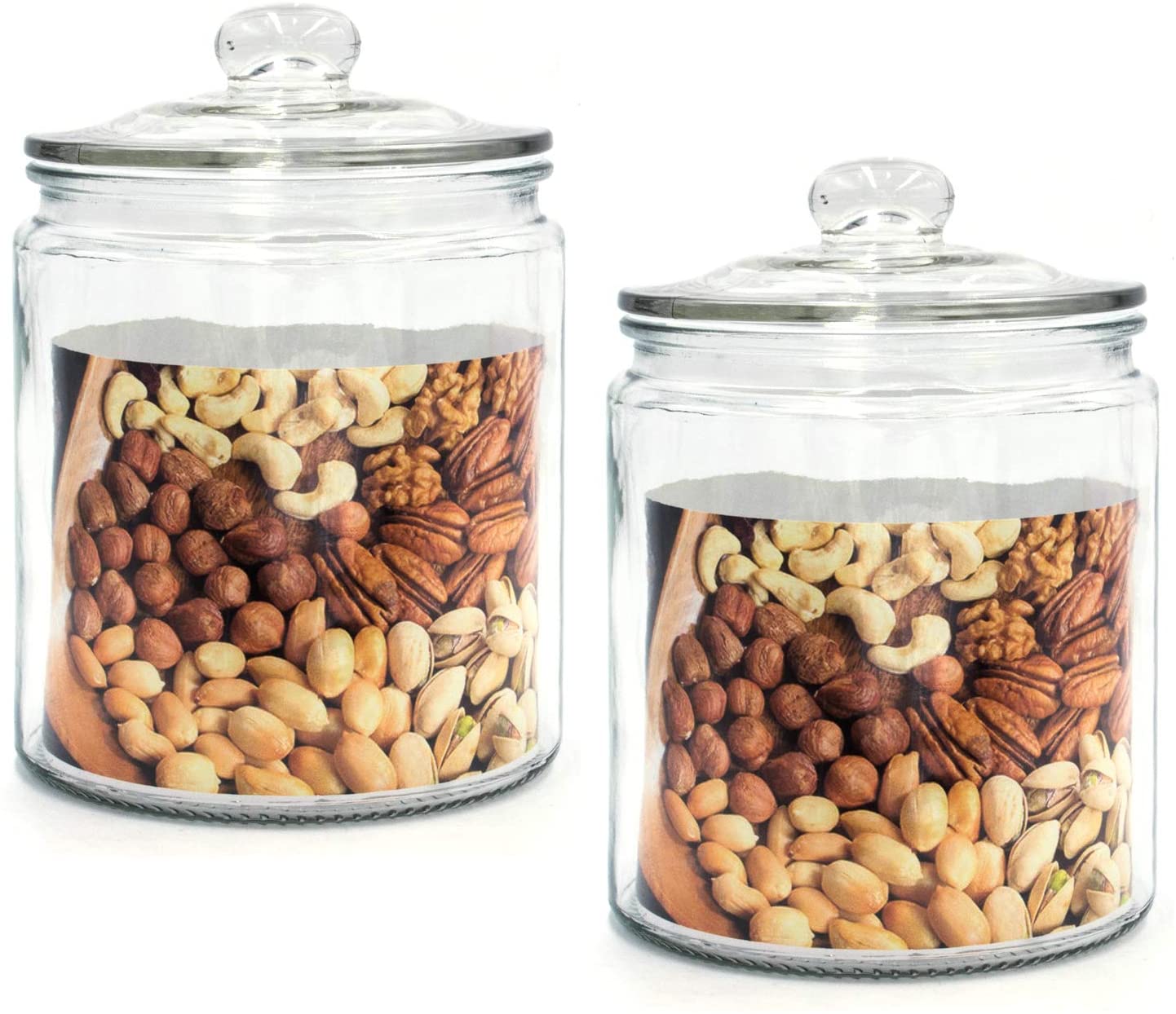 Glass Storage Canister, Clear Jar, With Clear Glass Lid- 1/2 Gallon (Set of 2)