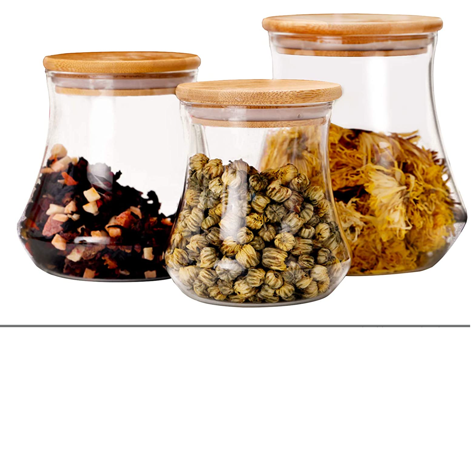 Glass Storage Container, Food Storage Glass Jars with Airtight Bamboo Lids, Kitchen Canisters for Candy, Cookie, Rice, Sugar