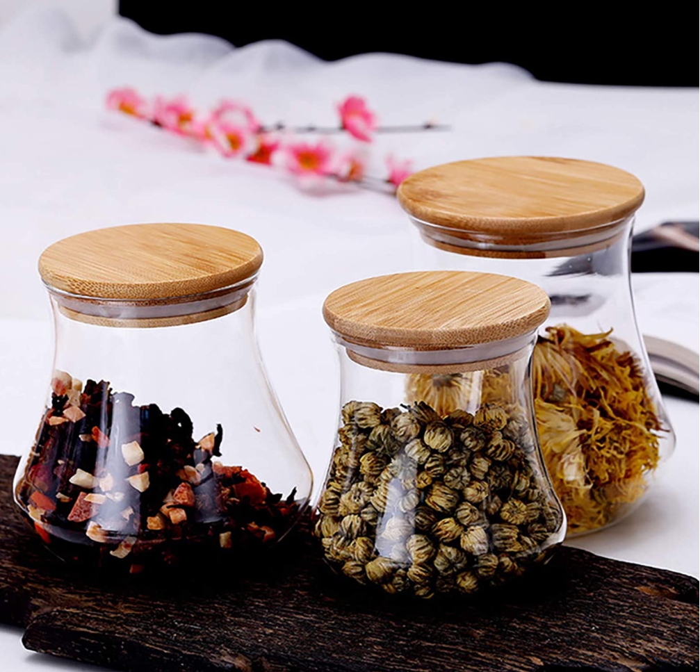Glass Storage Container, Food Storage Glass Jars with Airtight Bamboo Lids, Kitchen Canisters for Candy, Cookie, Rice, Sugar