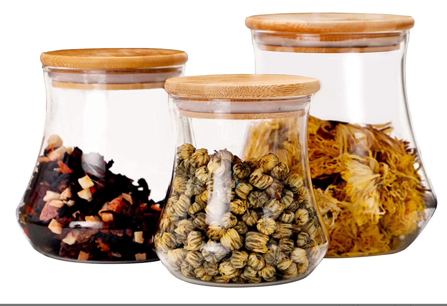 Glass Storage Container, Food Storage Glass Jars with Airtight Bamboo Lids, Kitchen Canisters for Candy, Cookie, Rice, Sugar
