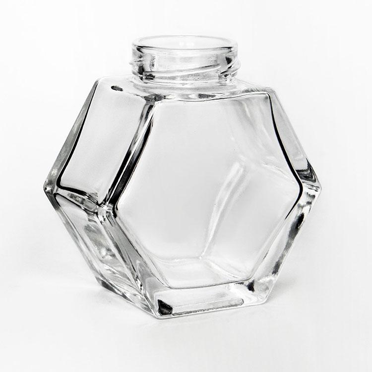 Glass Storage Jar with New Design Hexagon Shape for Honey Food
