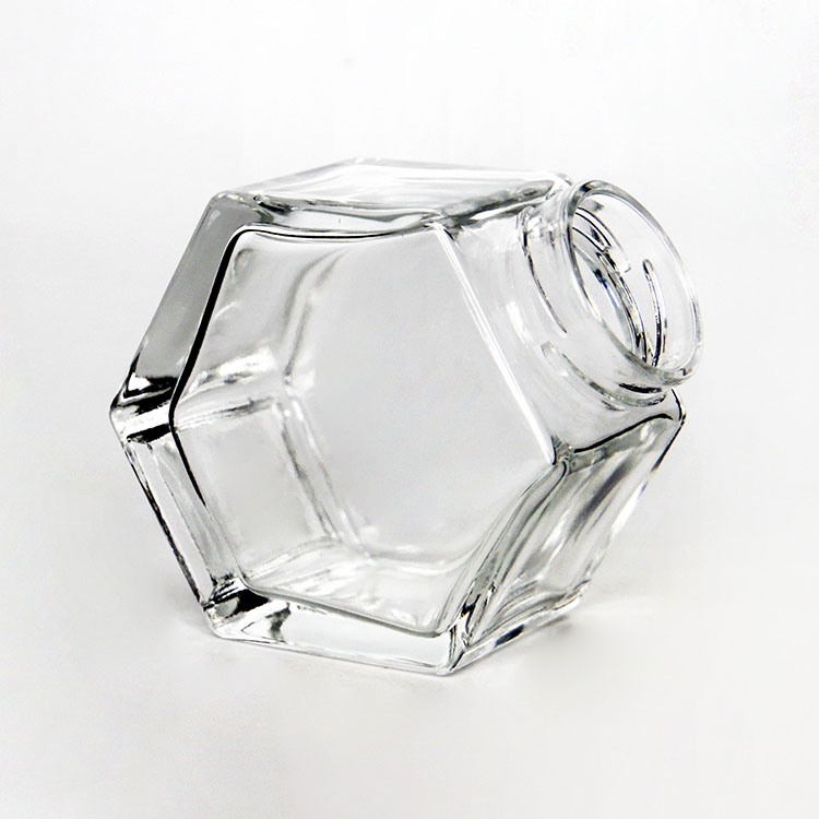 Glass Storage Jar with New Design Hexagon Shape for Honey Food