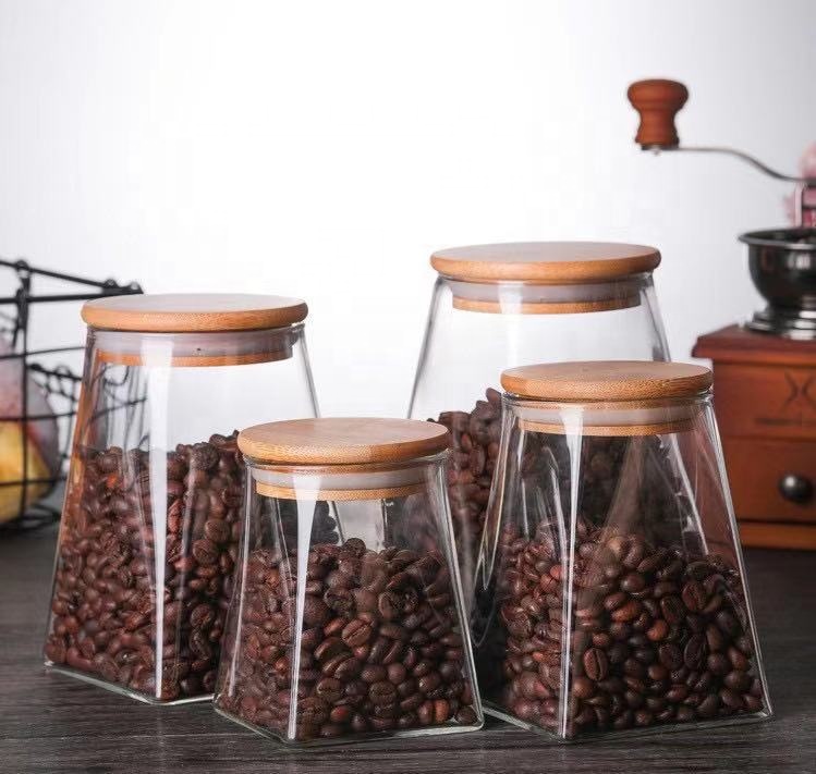 Glass Storage Jars Bulk Food Storage Canister with Sealed Bamboo Lids Clear Glass Kitchen Vintage Children's Detachable Everyday