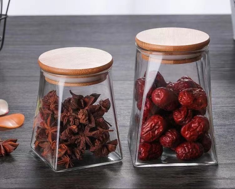 Glass Storage Jars Bulk Food Storage Canister with Sealed Bamboo Lids Clear Glass Kitchen Vintage Children's Detachable Everyday