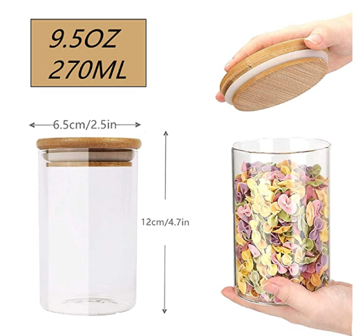 Glass Storage Jars Set 300ML/10.5OZ Spice Jars With Bamboo Lids and Labels Small Food Cereal Storage Containers