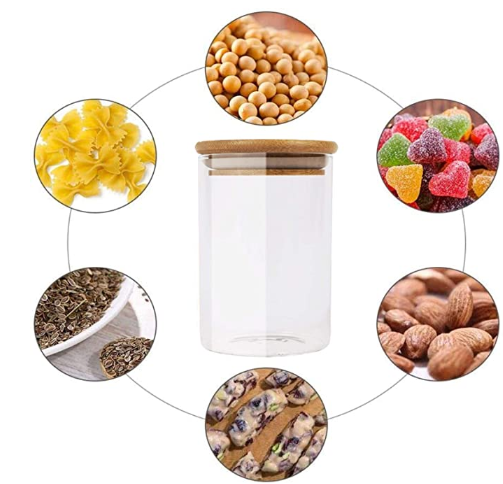 Glass Storage Jars Set 300ML/10.5OZ Spice Jars With Bamboo Lids and Labels Small Food Cereal Storage Containers