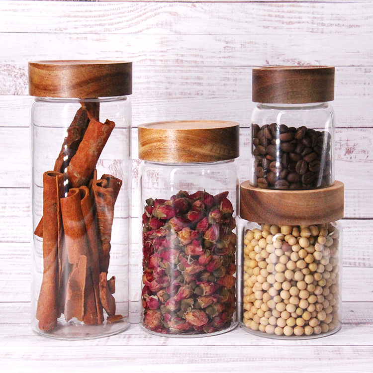 Glass Storage Jars Set Kitchen Food Storage Canister Containers With Bamboo Lid