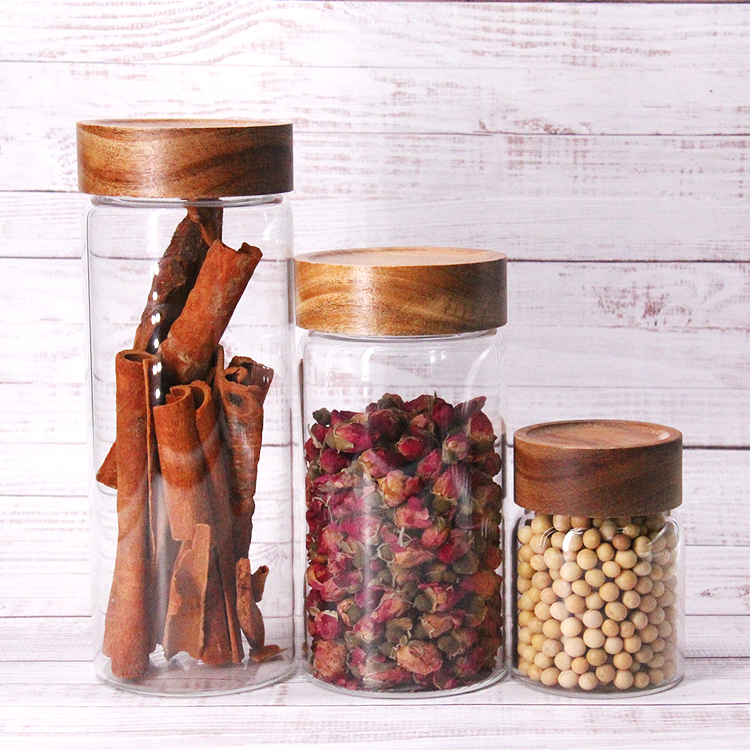 Glass Storage Jars Set Kitchen Food Storage Canister Containers With Bamboo Lid
