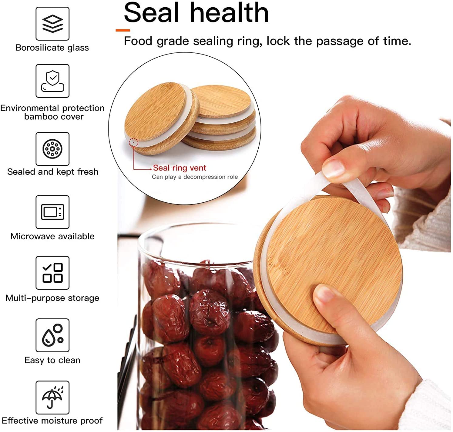 Glass Storage Jars Set with Airtight Bamboo Lids, 6oz 10 Piece Glass Spice Jars-Small Food Storage Containers for Home Kitchen