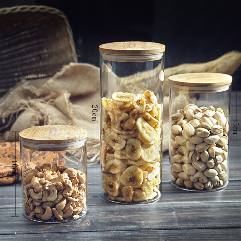 Glass Storage Jars With Bamboo Basement Kitchen Canisters Glass Cans With Bamboo Lids Food Jars With Wood Rack