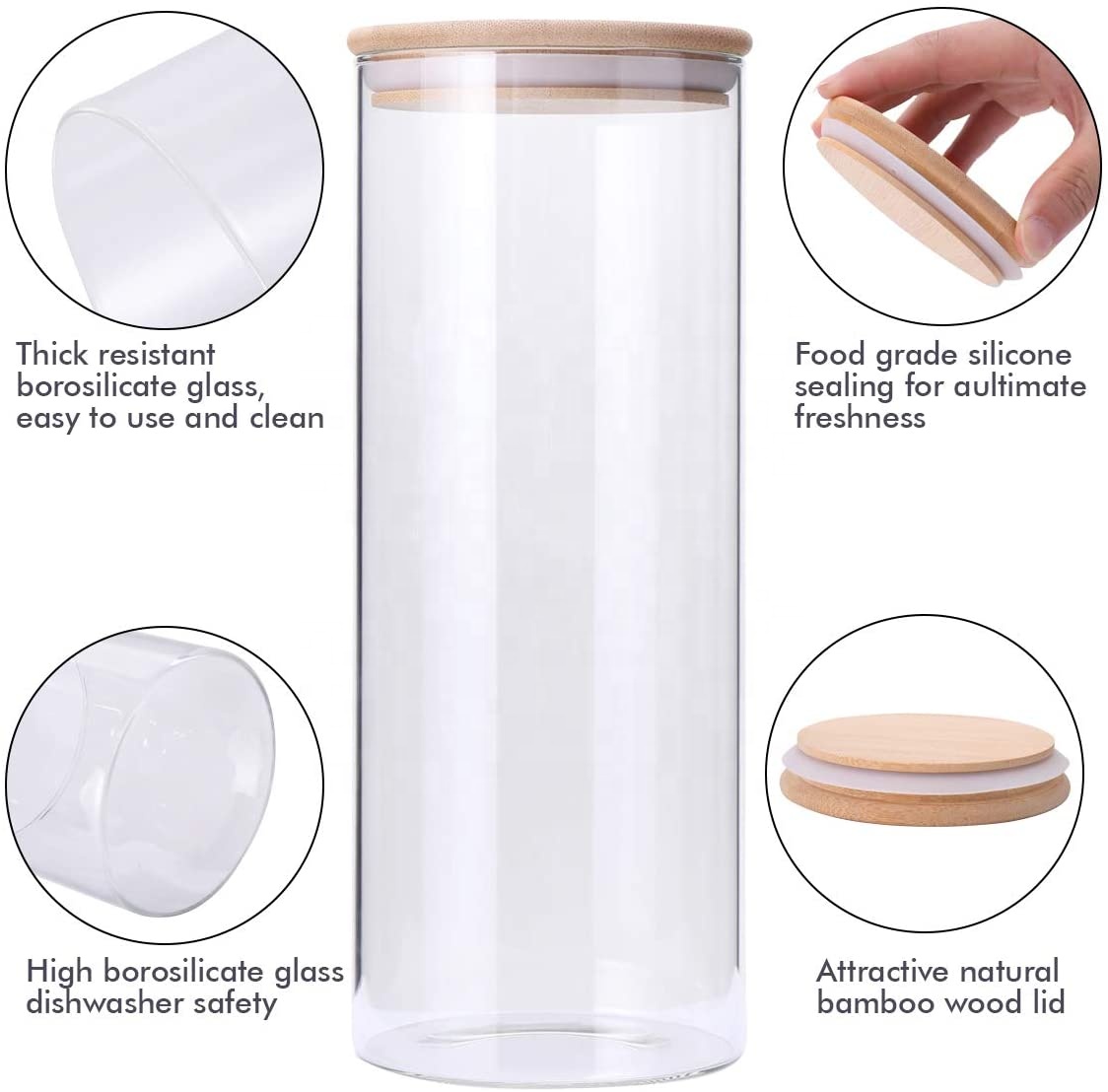 Glass Storage Jars with Sealed Bamboo Lids,Clear Glass Bulk Food Storage Canister for Serving Tea, Coffee, Spice, Candy, Cookie