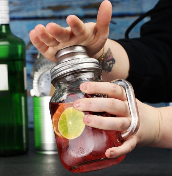 Glass With Stainless Steel Lid And Silicon Ring Whiskey Cocktail Mason Jar Shaker