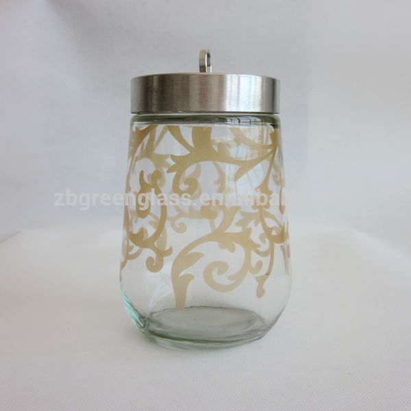 Glass airtight storage jar with metal hanging lid