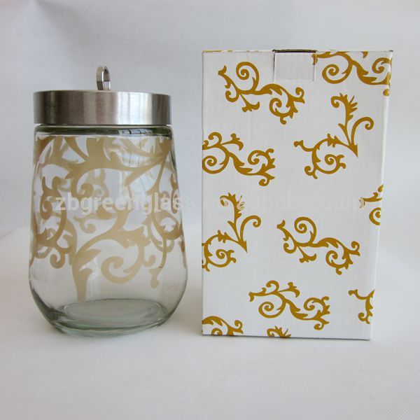 Glass airtight storage jar with metal hanging lid