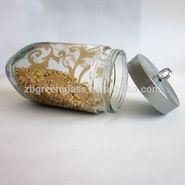 Glass airtight storage jar with metal hanging lid