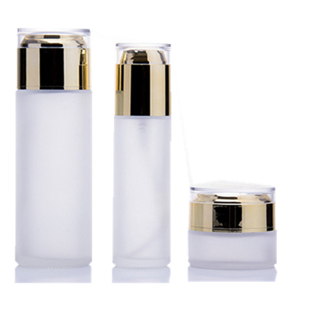 Glass bottle GOLD lid frosted matte perfume 30ml amber glass dropper airless lotion serum pump bottle 50ml 150ml silver