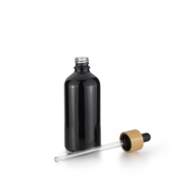 Glass bottle cosmetics packaging bamboo essential oil dropper bottle with bamboo lid