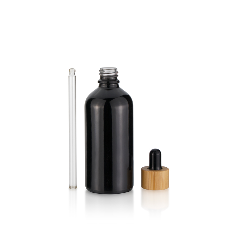 Glass bottle cosmetics packaging bamboo essential oil dropper bottle with bamboo lid