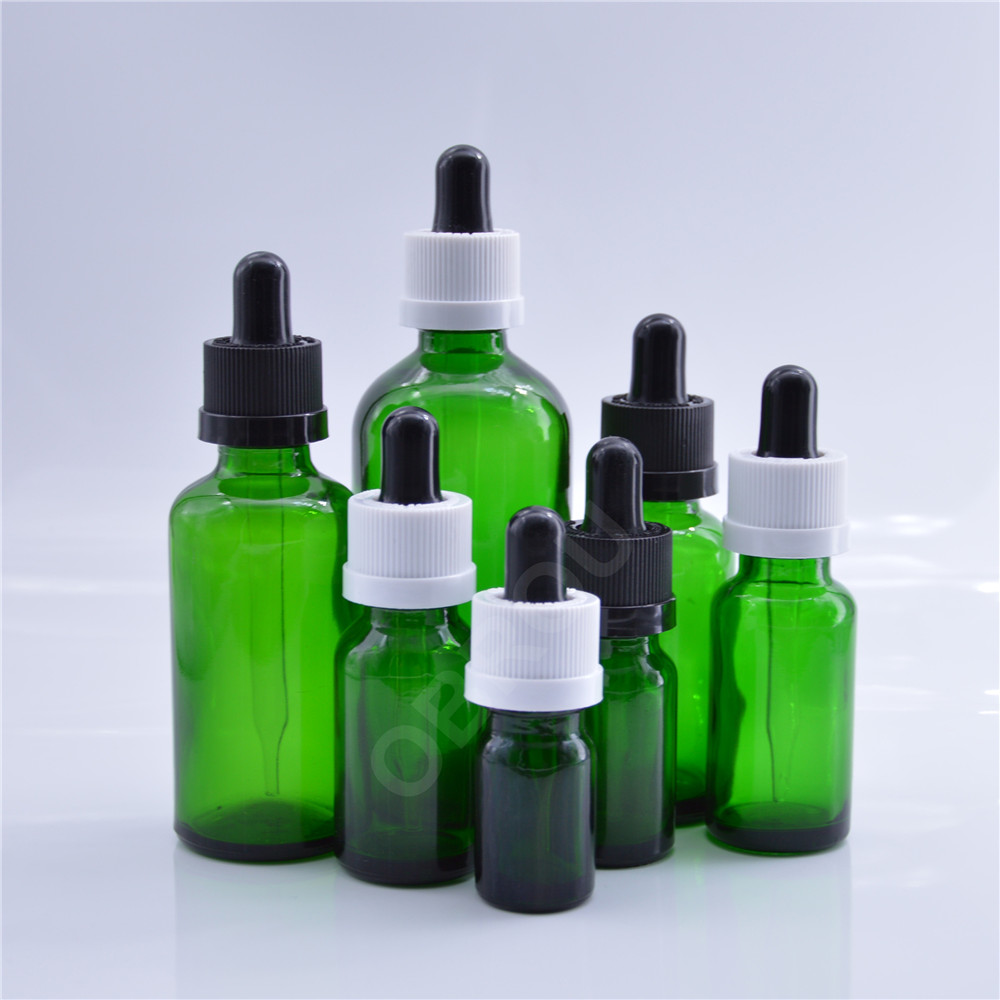 Glass bottle perfume 100ml 50ml 30ml 15ml 5ml green glass dropper bottle with box wholesale