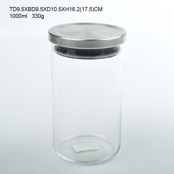 Glass bottle with metal/bamboo/plastic lid for kitchen