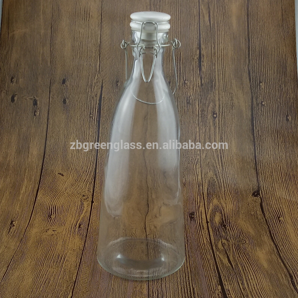 Glass bottles with ceramic hanging swing top stoppers lids for milk
