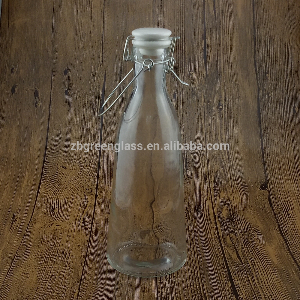 Glass bottles with ceramic hanging swing top stoppers lids for milk