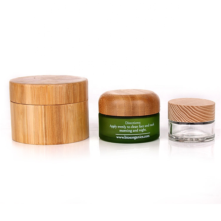 Glass container jar for cosmetic honey jam with bamboo wooden lid