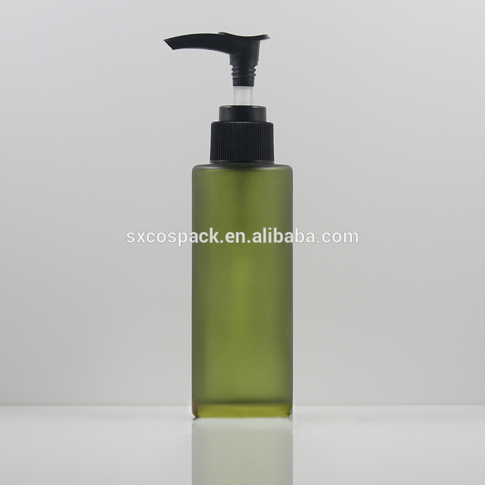 Glass cosmetic matte pink,rose red pink or glossy mystery purple glass lotion pump bottle packaging in 120ml