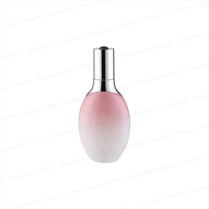 Glass dropper bottle 50ml special round flat shape lotion bottle 120ml customized transparent gradient pink color of the bottle