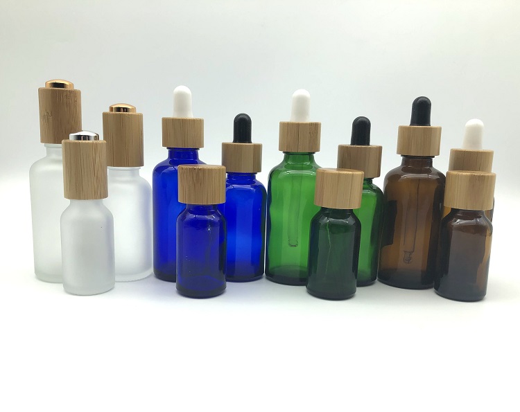 Glass dropper bottle amber glass bottle with bamboo lid essential oil container