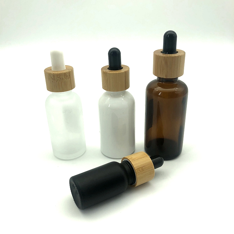 Glass dropper bottle amber glass bottle with bamboo lid essential oil container