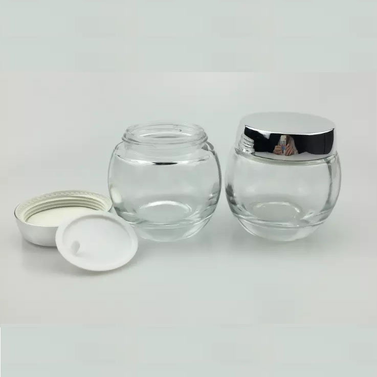 Glass face cream jar frosted clear blue costom colors glass container with gold silver cap 120ml 250ml cosmetic cream jar