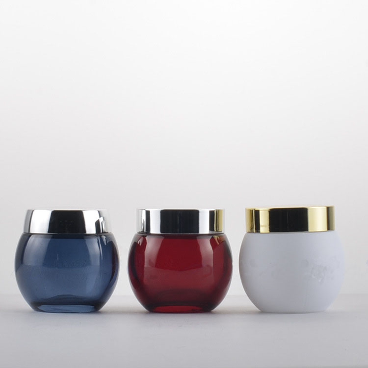 Glass face cream jar frosted clear blue costom colors glass container with gold silver cap 120ml 250ml cosmetic cream jar