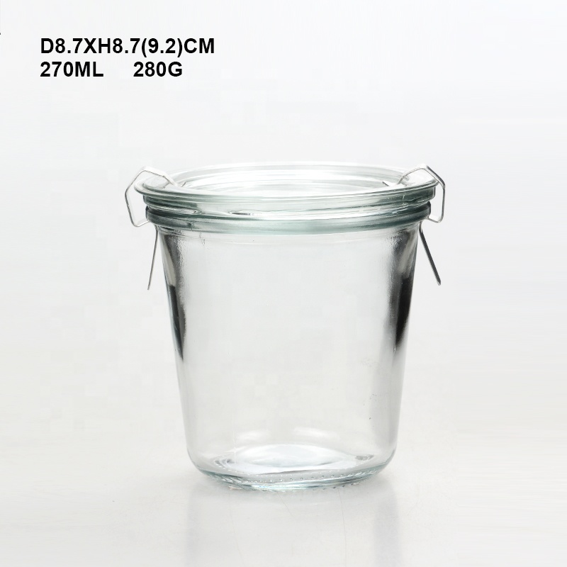 Glass factory 330ml 750ml 1000ml wide mouth glass weck canning jars with clip and glass lid